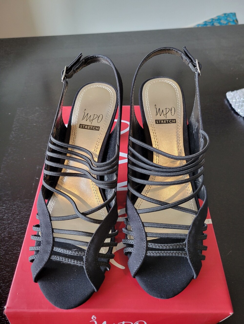 Impo Vanora Black Multi-Strap Slingback Heels NIB